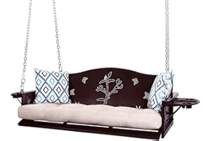 ZZW 3-Seat Metal Porch Swing 900 LBS Heavy Duty Hanging Bench with Upgraded Tray & Cushions Rust-Resistant Finish Swing Chair with 8.9FT Chains for Patio Lawn Garden