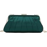 CHARMING TAILOR Classic Pleated Satin Clutch Bag Diamante Embellished Formal Handbag for Wedding/Prom/Black-Tie Events