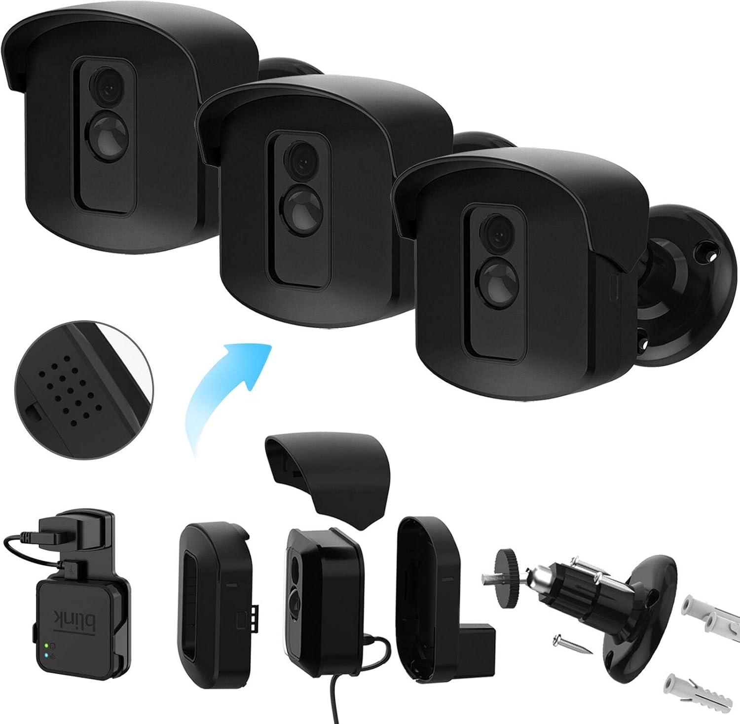 Blink XT2 Camera Mounts, Weatherproof Protective Cover and 360° Adjustable Wall Mount Bracket with Blink Sync Module Outlet Mount for Blink Home Security Camera System (Black, 3 Pack)