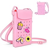 Silicone Crossbody Phone Purse with Adjustable Shoulder Strap, Magnetic Closure, DIY Holes with 15 Charms – Stylish Everyday Cell Phone Bag for Women