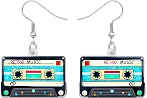 HUAGEO Acrylic Nostalgic 80s 90s Magnetic Cassette Tape Earrings Double Sided Vintage Tape For Women Music Lovers Charms Gift
