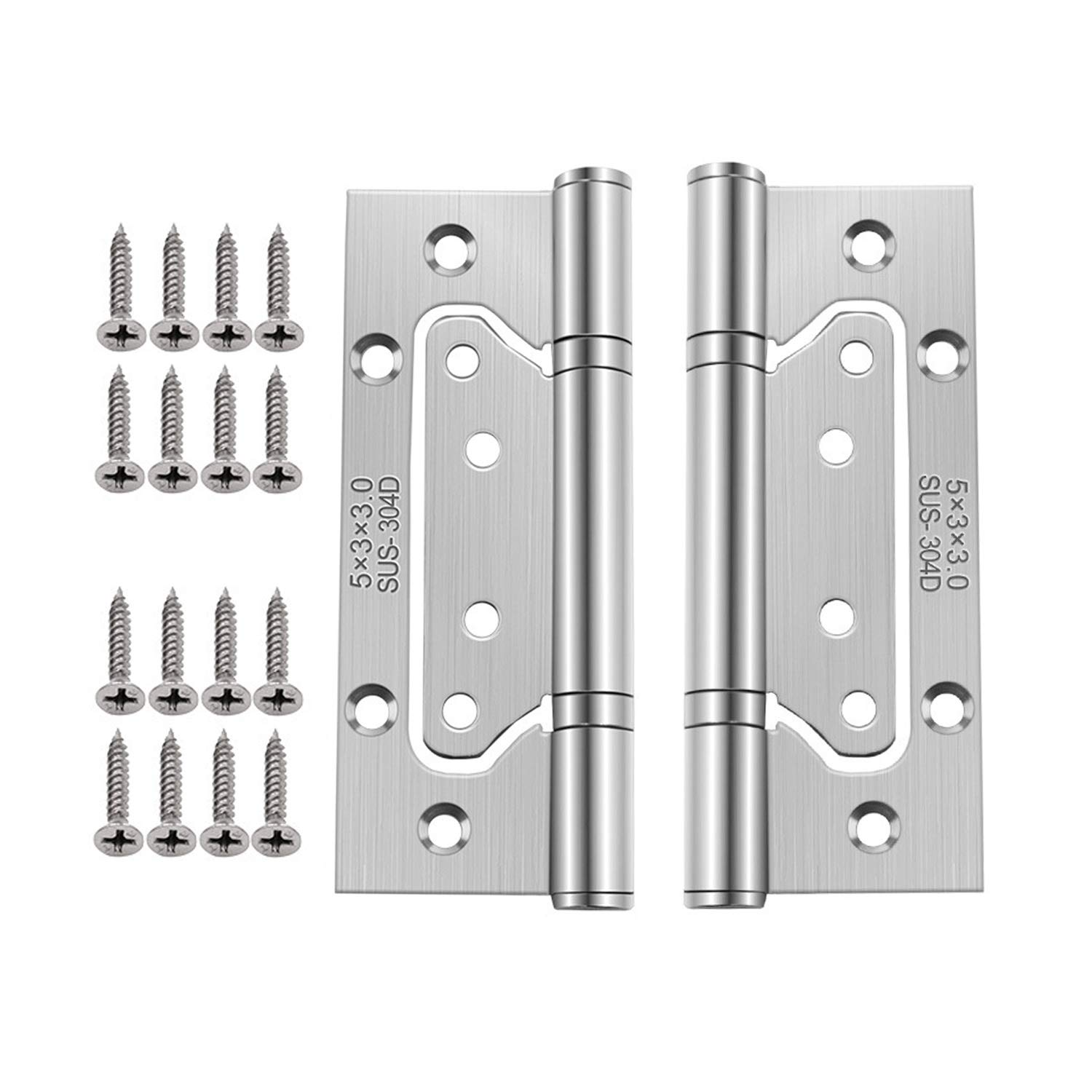 2pcs 5 Inch Home Door Hinges Ball Bearing Small Flush Hinge Non-Mortise Stainless Steel Brushed Nickel Smooth and Silent Movement Replacement Ball Bearing Mute (Silver)