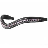Exion Curved Crystal Browband for English Bridles &ndash; Fuchsia Rose Tanzanite | Soft Padded U-Curve with Fuchsia, Light Rose &amp; Tanzanite Crystals on Vegetable-Tanned Leather