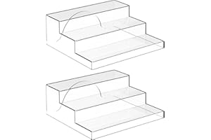 Yieach 3 Tiered Acrylic Display Stands for Cupcake Stand,Perfume Shelf Organizer,Figure and Funko Pop Display,No Installation,Clear Table Risers Display Stands for Collectibles,Makeup and Dessert,2PCS