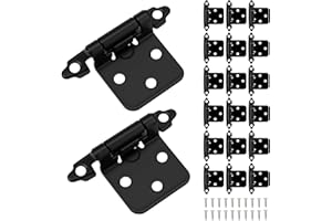 32-Pack 1/2” Overlay Cabinet Hinges Matte Black，Closing Semi-Concealed Kitchen Cupboard Hardware with Screws
