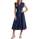FANCYINN Summer Casual Womens Maxi Dress Sleeveless V Neck Waist Aline Front Zipper High Slit Flowy Long Dress Pockets