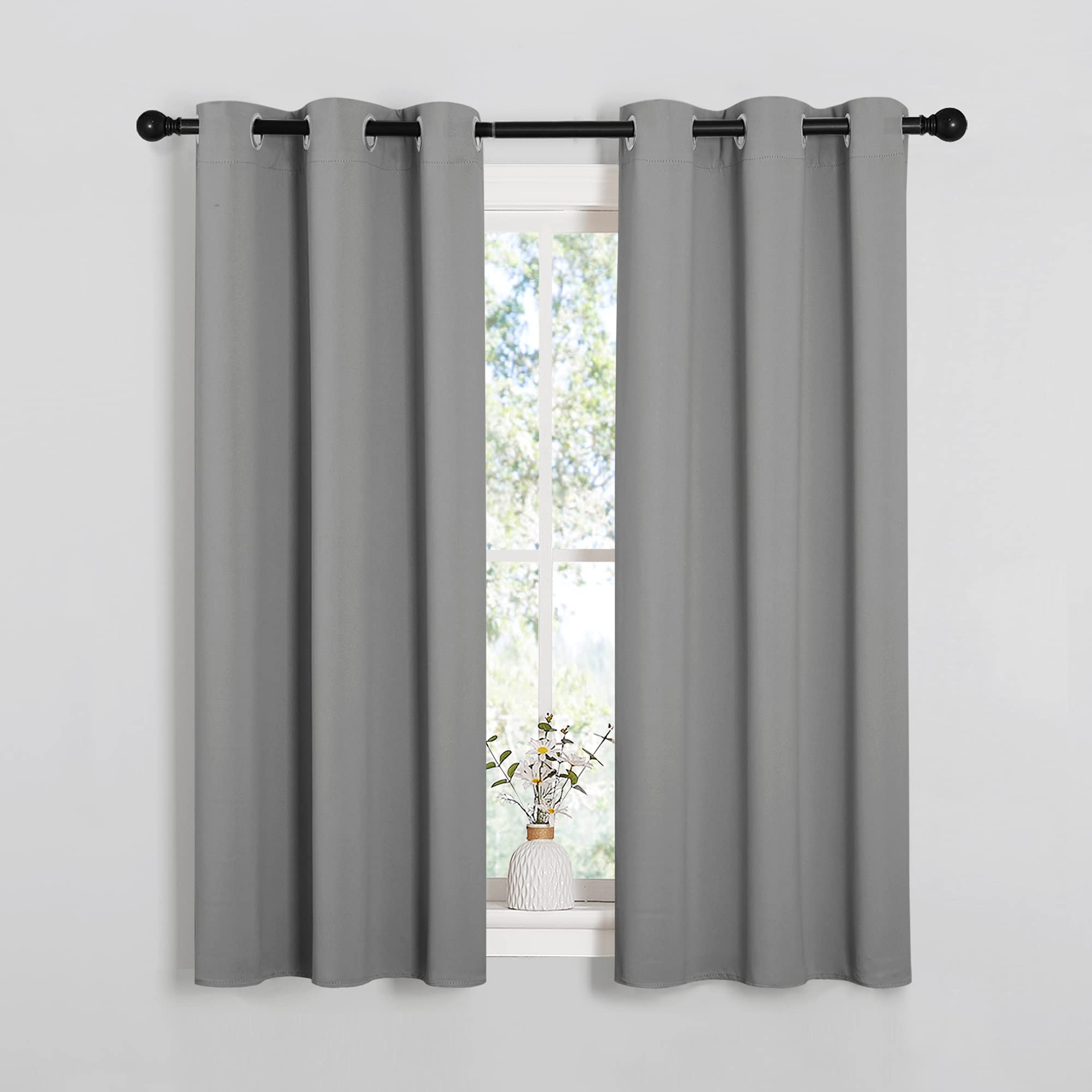 Photo 1 of NICETOWN Bedroom Curtains Blackout Drapery Panels, Three Pass Microfiber Thermal Insulated Solid Ring Top Blackout Window Curtains/Drapes (Two Panels, 34 x 54 inches, Silver Grey)