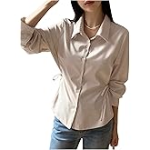 SweatyRocks Women's Button Down Long Sleeve Blouse Side Drawstring Shirt Work Business Tops