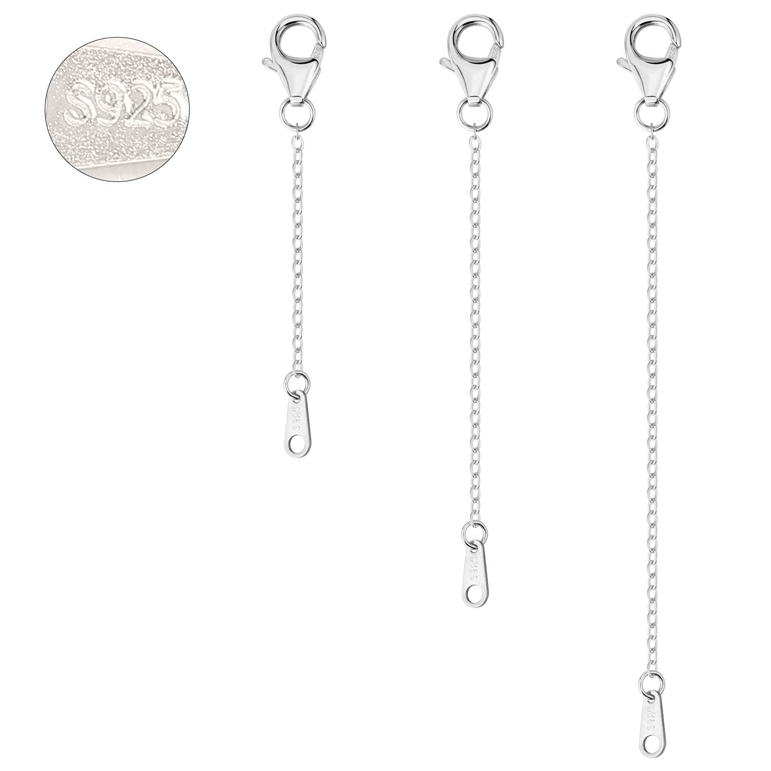 3Pcs 925 Sterling Silver Necklace Extender Chain Extenders Bracelet Extension for Jewellery Making 2 3 4 Inch (Silver)