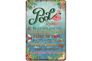 YOYI ART Pool Decorations Outdoor Pool Decor Pool Rules Signs, Swimming Pool Accessories Pool Signs for Outside Vintage Metal Sign for Beach, Patio, Porch, and Backyard Walls, 12x8 Inches Funny Pool Signs