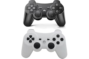 PS3 Controller Wireless Double Shock High Performance Gaming Controller with Upgraded Joystick (Black+White)