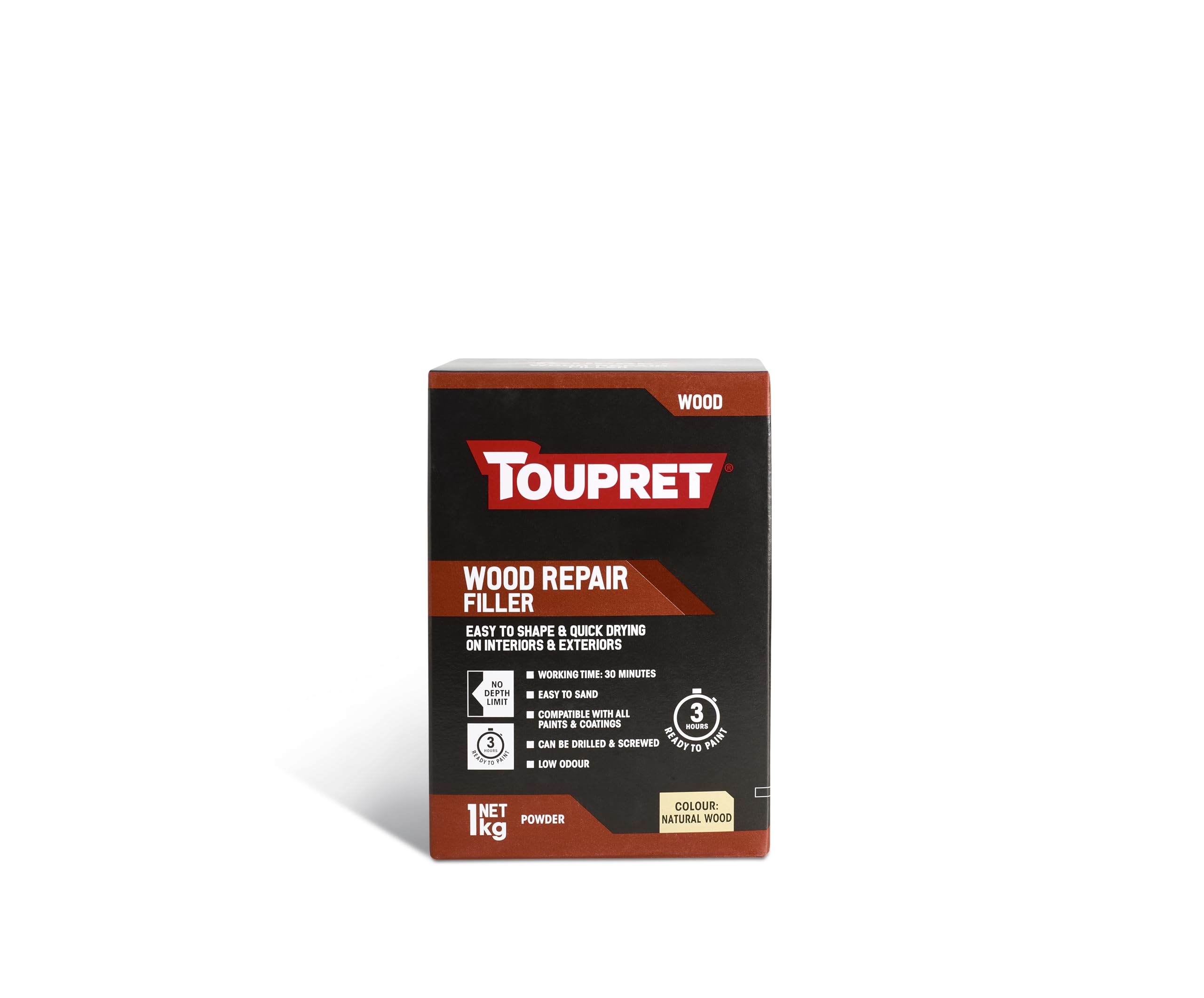 Toupret Wood Repair Filler - Quick Dry High-Strength Wood Powder Filler - Fills Deep Holes & Gouges, Sandable, Paintable, Interior/Exterior - Natural Wood - 1kg