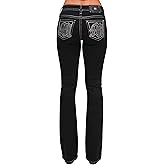 Miss Me Women's Big M Logo Embellished Pockets Black Wash Mid-Rise Bootcut Jeans