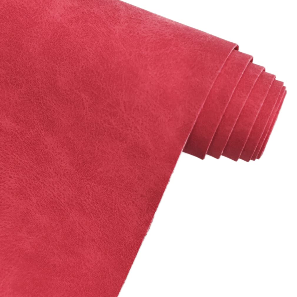 XHT Suede Faux Leather Fabric 30x135cm Waterproof Synthetic PU Leather for Earrings Pouches Hair Bows Making (Red)