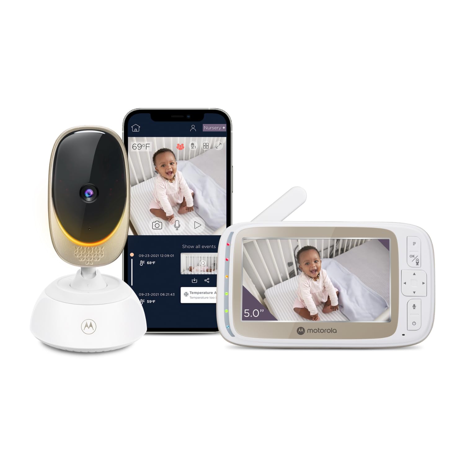 Motorola Nursery VM85 Connect Baby Monitor with Camera – WiFi and Mobile App, 5” Display, Night Vision, Pan/Tilt, Two-Way Talk, Lullabies