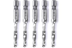 szgate 5PCS Combination Drill Tap Bit Set Screw Tapping Hex Shank HSS Metric/Imperial Plug Drill Bits Hand Tools 10-24NC,5mm