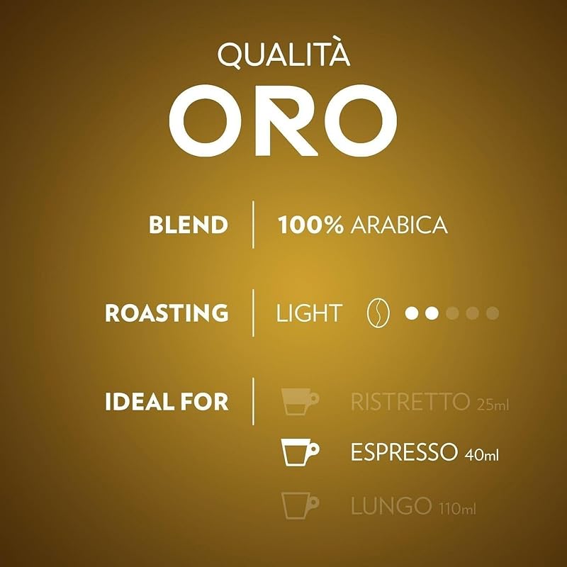, Qualità Oro, 100 Capsule in Alluminio, Note Fruttate e Floreali, 100% Arabica, Intensità 8/13, Tostatura Chiara, 10 Confezioni da 10 Capsule