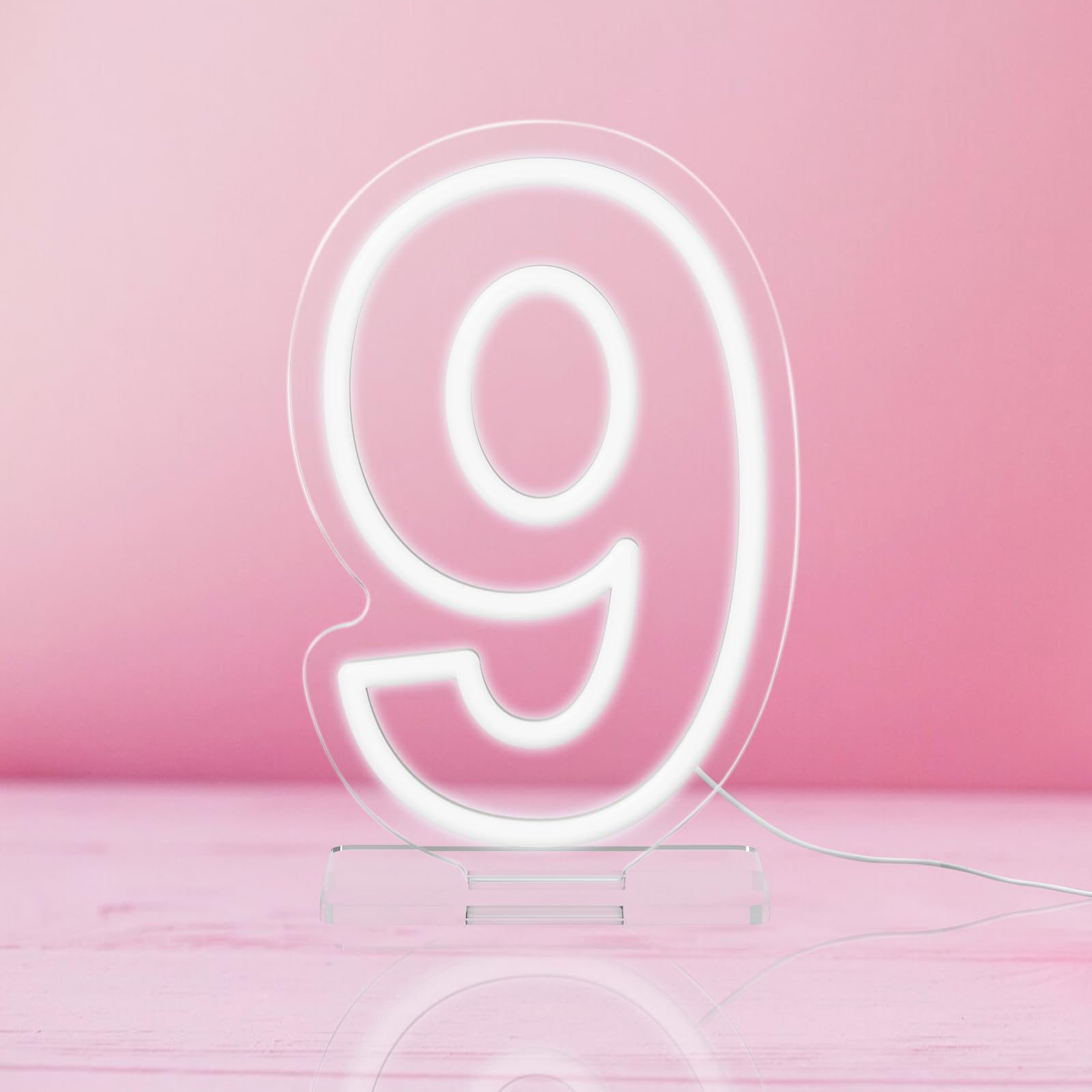 YALLOVE Neon Sign Number 9, 9.8 inches Height USB Powered Night Light-up Numbers for Birthdays Decor, Party Anniversary, Cafe Bar Decor （Small）