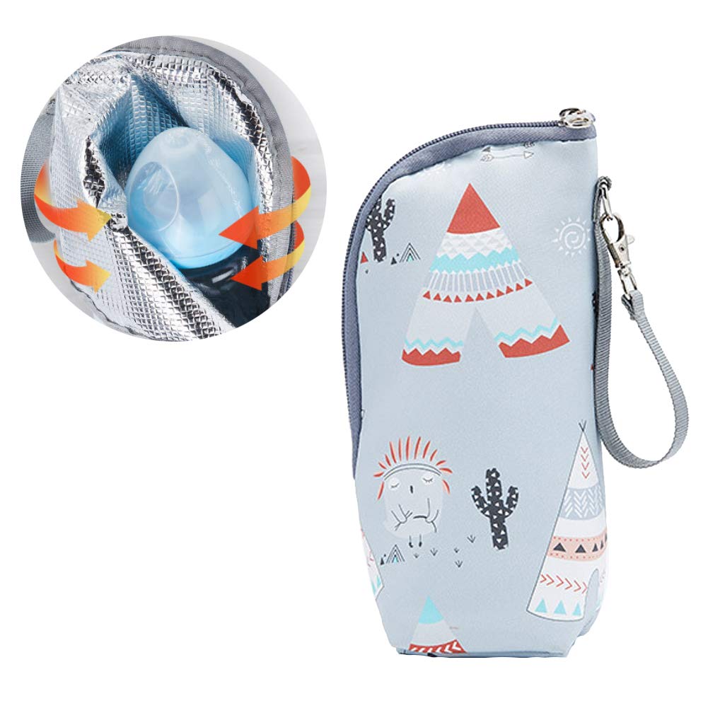 LaMure Cartoon Milk Bottle Insulation Bag Warmer Travel Bag Portable Hangable Breast Milk Water Storage Baby Feeding Bottle Travel Insulation Bag,Blue,22x8 cm (Pack of 1)
