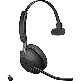 Jabra Evolve2 65 MS Wireless Headset with Link380c, Mono, Black – Wireless Bluetooth Headset for Calls and Music, 37 Hours of Battery Life, Passive Noise Cancelling Headphones