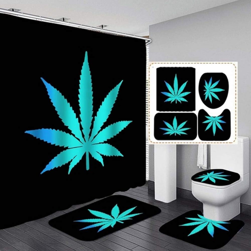 WAINEO Animal Scenery Printed Pattern Shower Curtain Set，4 Pcs Shower Curtain/Non-Slip Bathroom Rugs/Lid Toilet Cover/Bath Mat with 12 Hooks, Bathroom Sets Decor