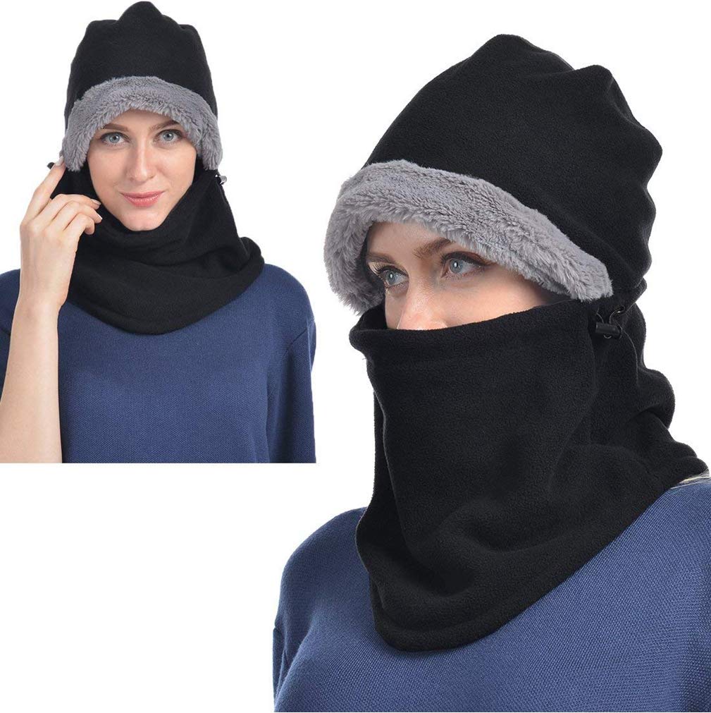 GADIEMKENSD Black Winter Hats for Womens Fleece Balaclava Hood Thermal Men Balaclavas
