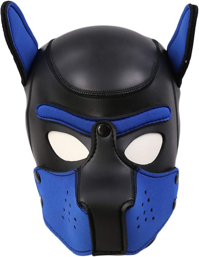 Greymond Neoprene Puppy Hood Dog Head Mask Novelty Cosplay Costume Full Face Animal Head Mask with Removable Mouth