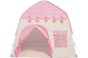 TTLOJ Kids Gift Play Tent with Small Lights, Princess Crown & Wand, for Girls Boys, Princess Playhouse, Pink Castle, Fairy Tale Teepee Tent, Indoor Outdoor, Birthday