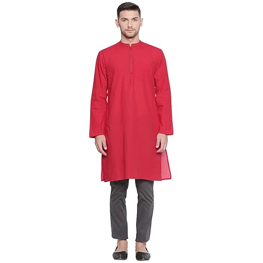 Men's Cotton Kurta (110049640_Red_Medium)