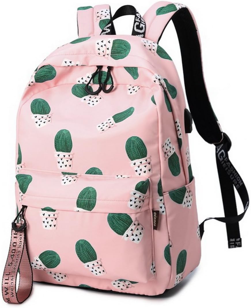 Joymoze Unisex Classical School Backpack Teen 15.6" Laptop Backpack with USB Charging Port Cactus