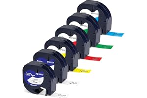 Pristar Replace for Dymo LetraTag Refills Plastic 91331 16952 91332 91333 91334 91335 Work for Dymo LT-100H LT-100T 200B LT-110T QX50, Black on White/Clear/Yellow/Red/Green/Blue, 12mm x 4m(1/2" x 13')