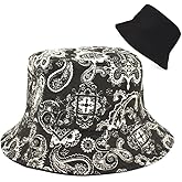 Bucket Hat Cotton Double-Side-Wear Reversible Sun Hat for Women Men, Summer Vacation Travel Beach Packable Fisherman Hat