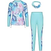 GRACE KARIN Girls Long Sleeve Swimsuit Two Piece Rashguard Floral Swimwear 6-14Y