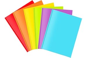 JISUSU Heavy Duty Plastic Folders with Pockets and Prongs-6Pack，2 Pocket Plastic Folder with Brads, 6 Assorted Colors 3 Prong Pocket Folders with Business Card Slot, Perfect for School, Home, Office