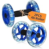 Kisangel 2-Pack Ab Roller Wheel Dual Abdominal Trainer Home Gym Fitness | Silent Smooth Rolling Core Strength Training for Men Women, Non-Slip Foam Grip, PVC Steel, Blue, 2 Pcs, 7.8x5.5in