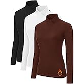 NebuKinex 3 Pack Women's Turtleneck Long Sleeve Shirts Thermal Underwear Tops Fall Fashion Basic Mock Neck Base Layer Winter