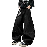 DFGIGT Men's Vintage Baggy Barrel Wide Leg Jeans Structured Stitching Loose Fit Retro Casual Streetwear Denim Pants