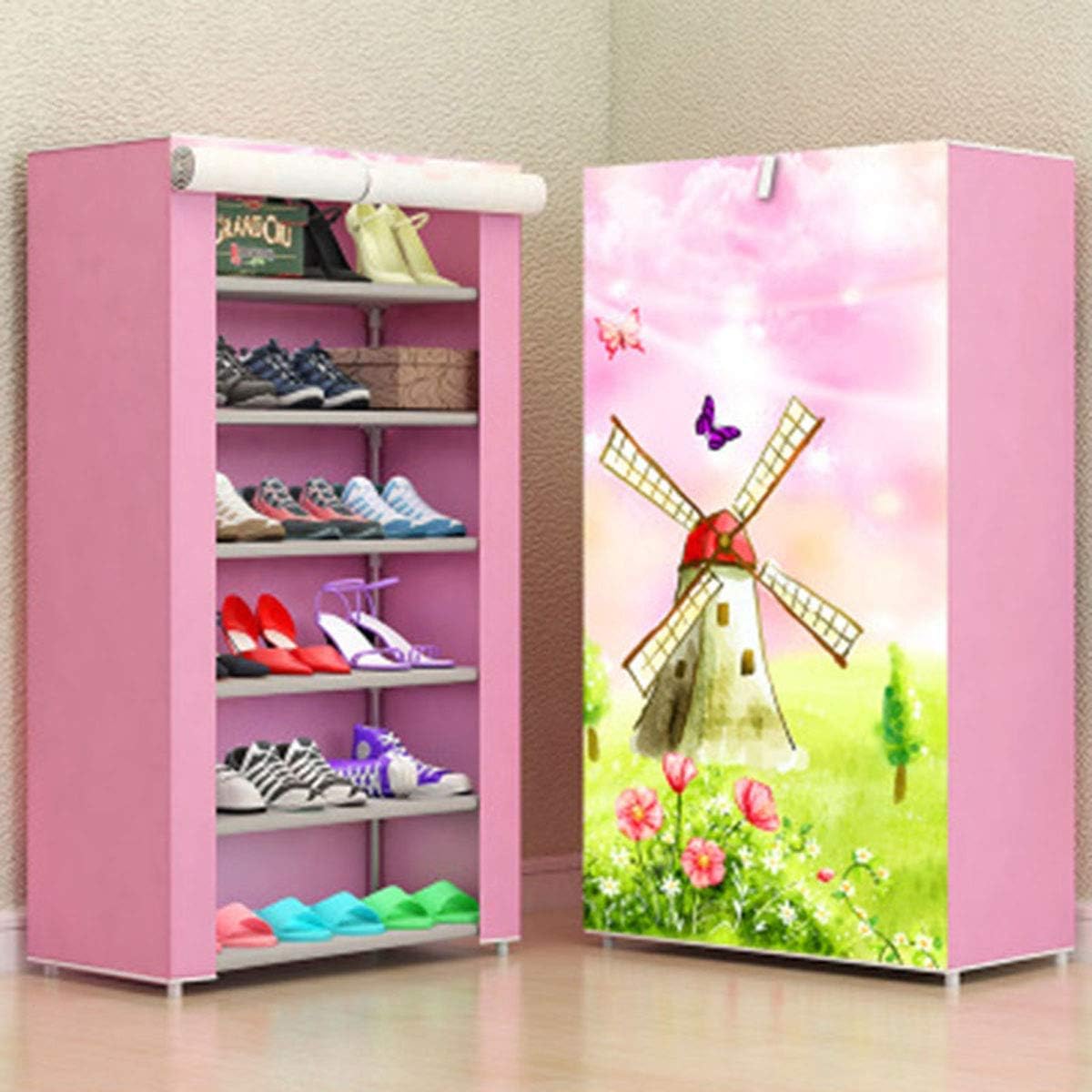 Aysis Multipurpose Portable Folding Shoe Racks for Home Organisers with Waterproof Cover-9 Tiers- Pink