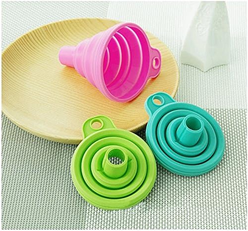 Keepoon 3 pack Collapsible Funnel Foldable and portable Funnel for Liquid Transfer 100% Food Grade Silicone (Blue &amp; Green &amp; pink)