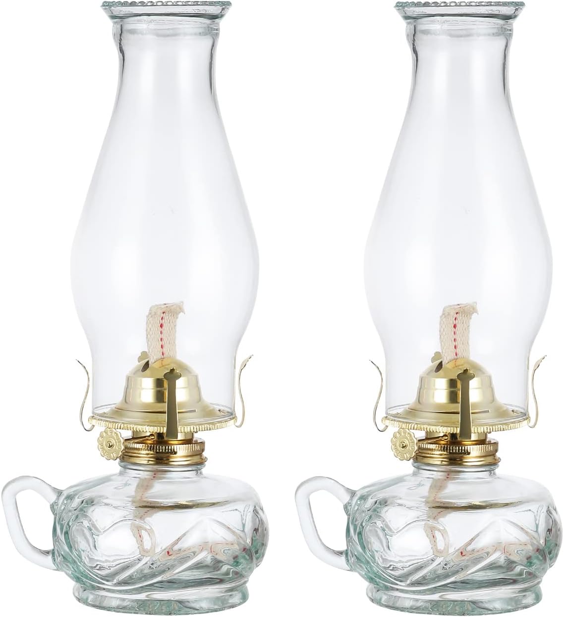 Oil Lamps & Accessories - DNRVK 2 Pack Vintage Kerosene Lamp for Indoor Use, 12.2 Inch Height Oil Lamp with Handle 7/8 Inch Wick Rustic Glass Hurricane Lamp Oil Lanterns for Home Decor Emergency Lighting