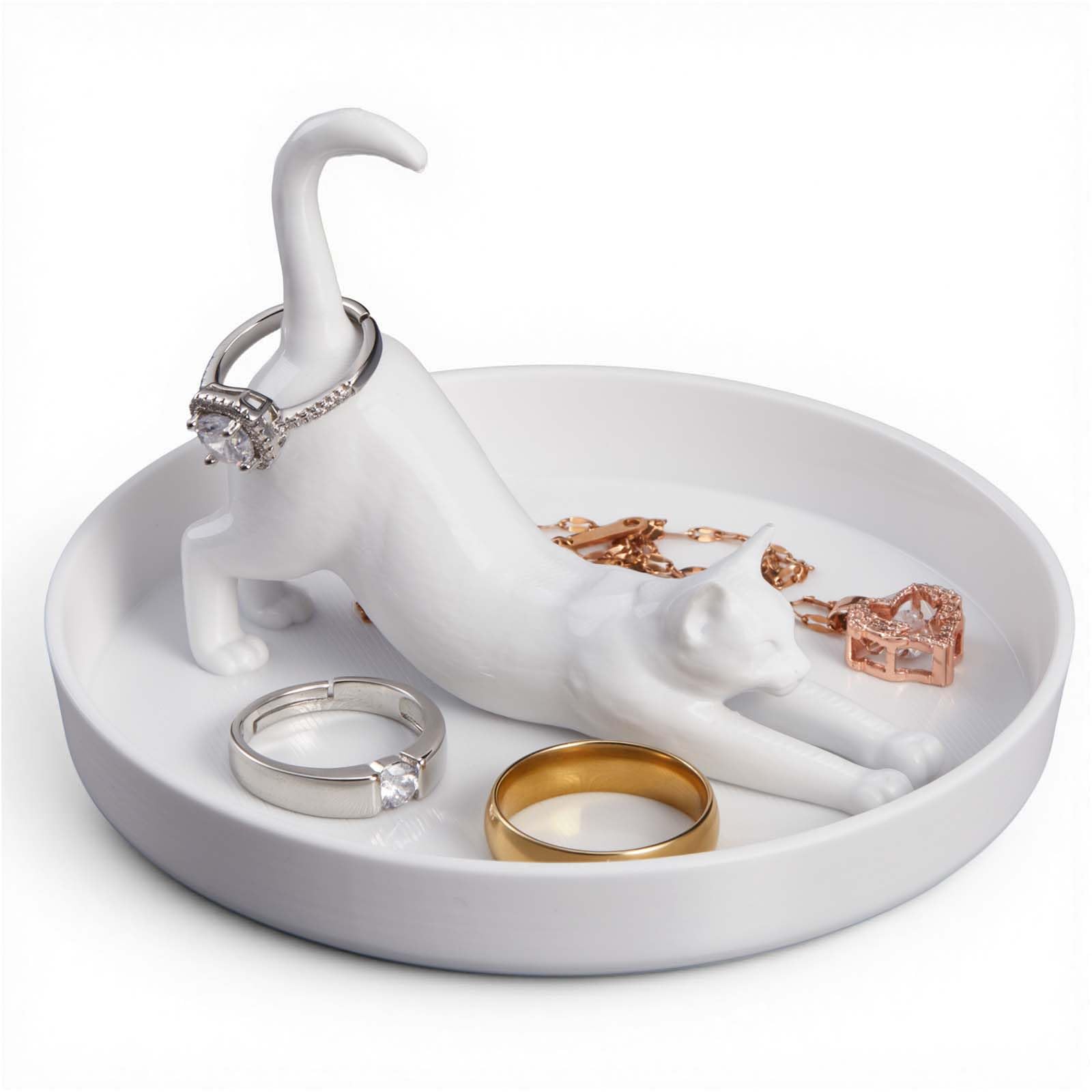 View 1 of ***PLASTIC***Qinyoung Ring Holder Dish 3D Printed Jewelry Holder Dish for Rings Earrings Trinkets Tray Jewelry Organizer for Valentines Day Women Girls Mom Gifts Office Home Desk Decor(Cat)***PLASTIC***