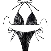 WDIRARA Women's Polka Dots Bikini Sets Halter Triangle String Swimsuit Tie Side 2 Piece Bathing Suit