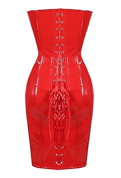 MZQ Damen Korsett Kleid Korsage Steampunk Sexy Gothic Wetlook PVC Leder Vollbrust Lang Corsage