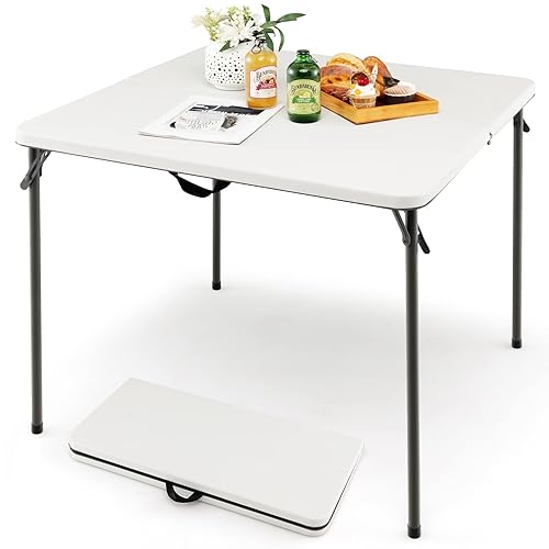 FanttikOutdoor 34 Inch Square Folding Card Table - 2 Height Settings, 200 Lb Capacity, Portable White Table