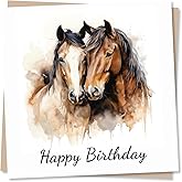 Nokular Horse Birthday Greeting Card – Watercolour Design – Blank Inside (135 x 135 mm) – Made in UK – With Envelope