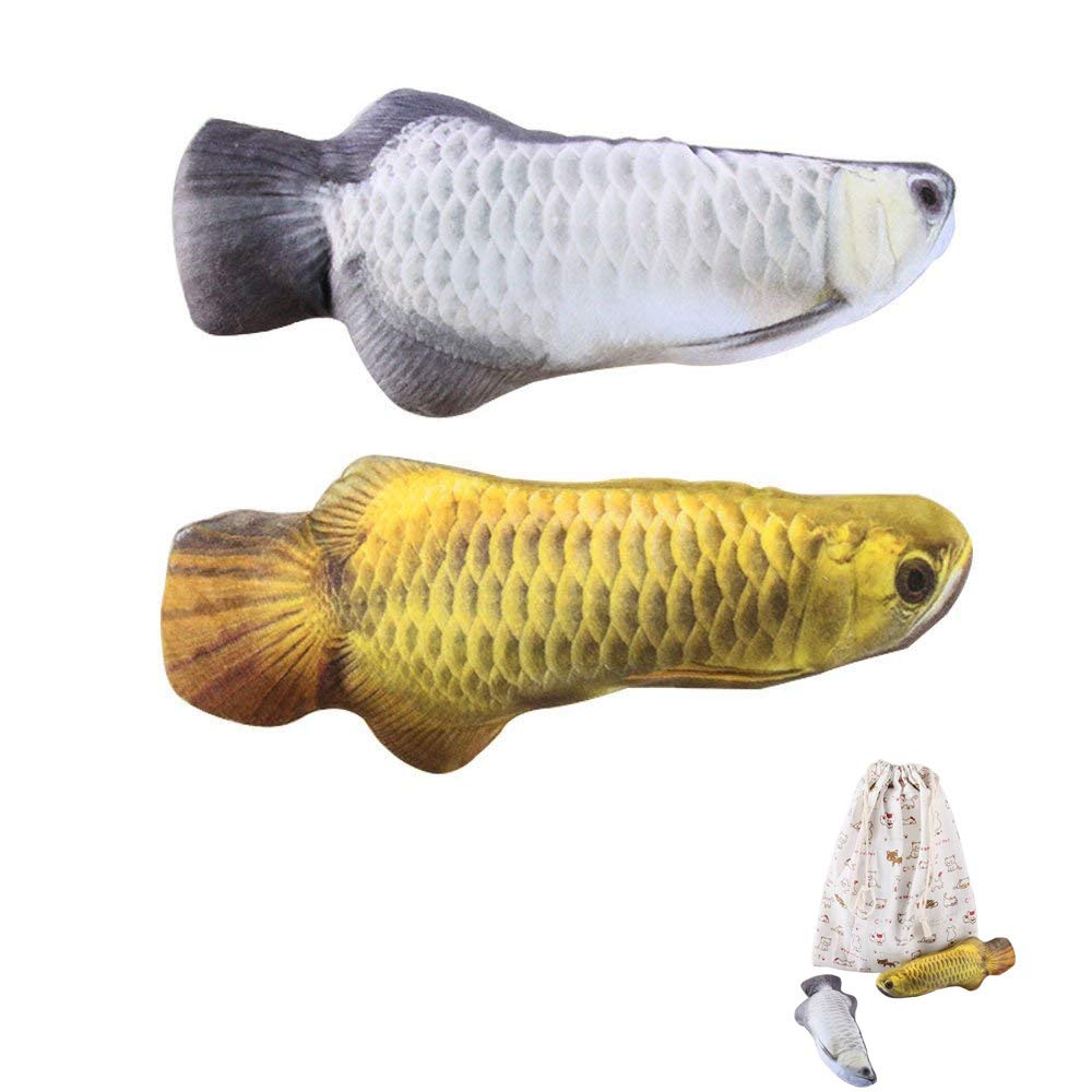 Catnip Toys Set Simulation Fish Shape Doll Interactive Pets Pillow Chew Bite Supplies for Cat/Kitty/Kitten Fish Flop Cat Toy Catnip Crinkle Toys 2PCS