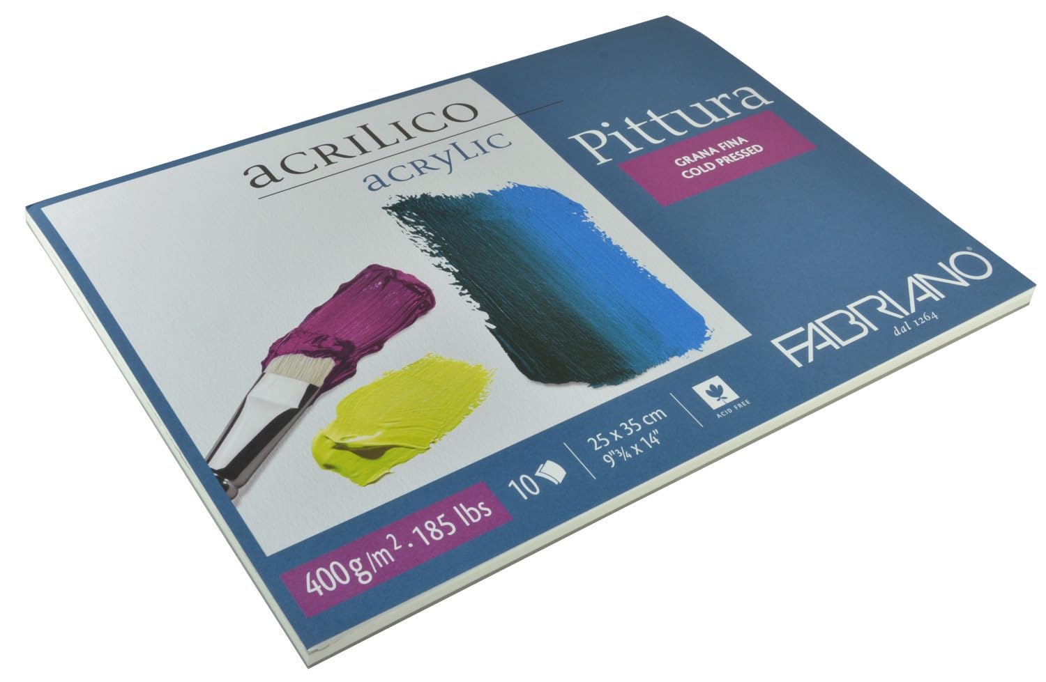 Fabriano Pittura 40002535 Block of 10 Paper Sheets for Acrylics, White, 400g