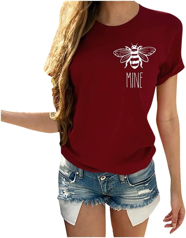 Heart Shirt Top Womens Valentine's Day T Shirt Short Sleeve Mother's Day Graphic Print Tee