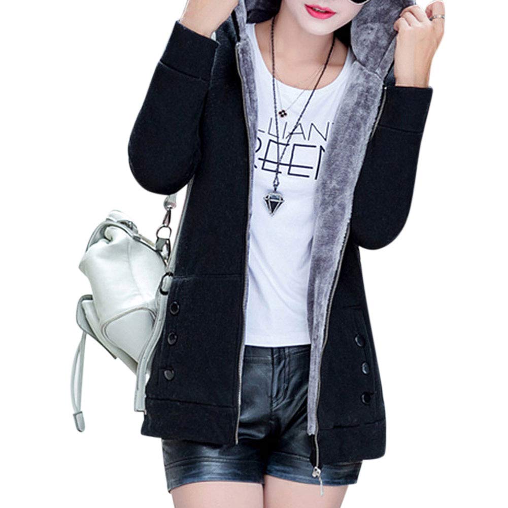 alician women fashion autumn winter thicken hooded coat solid color soft cotton hoodie