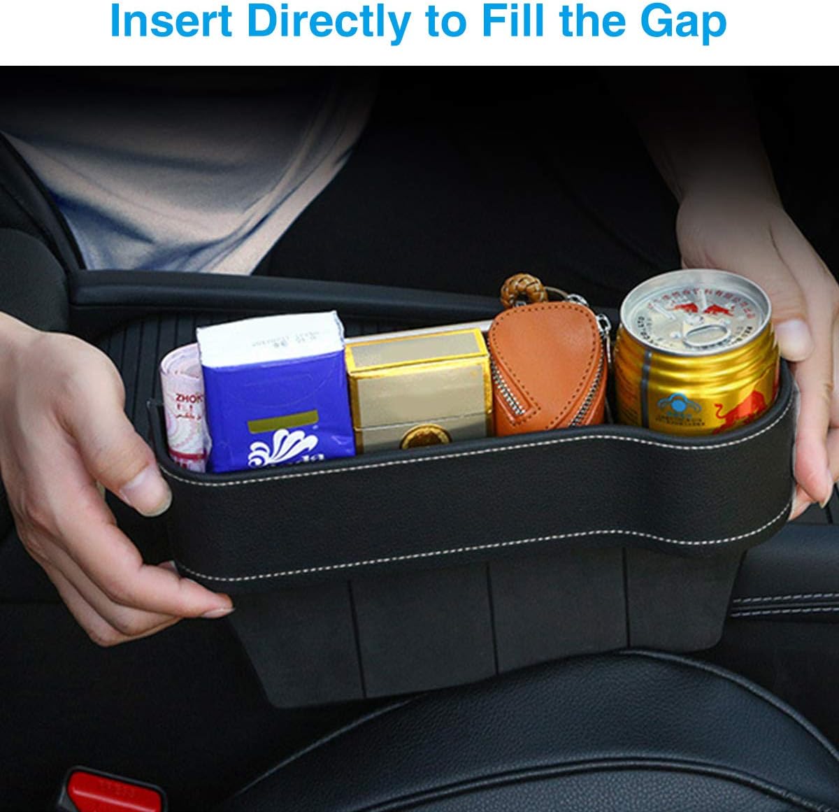 CAMTOA Car Seat Gap Filler,Multifunctional Car Seat Organizer with Cup Holder PU Leather Seat Console Side Pocket Storage Box for Cellphones, Keys, Cards, Wallets, Sunglasses(Driver Side): Automotive